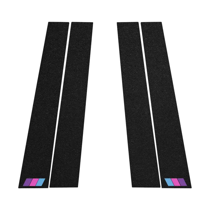 Black textured door pillar accent trims with pink and blue accents for Toyota 4Runner, providing a vibrant style upgrade.