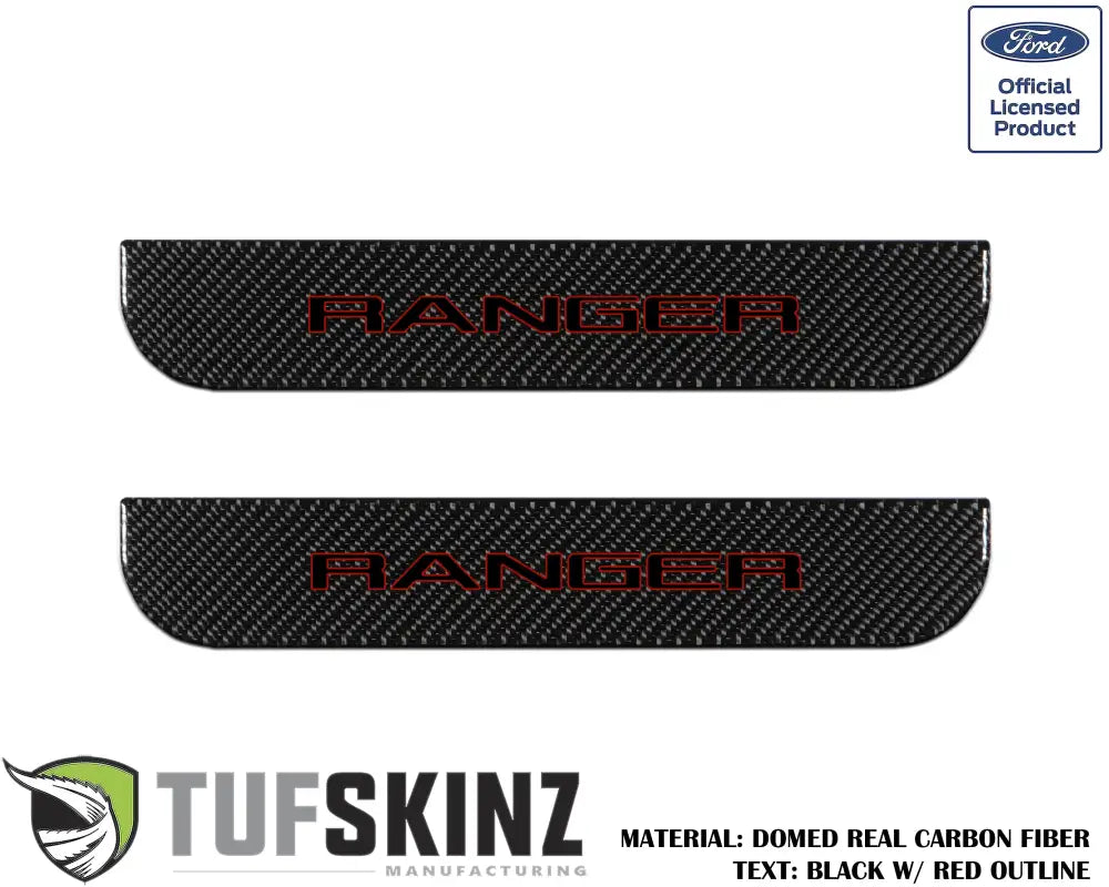 Carbon fiber door sill protection overlays with RANGER text for Ford Ranger 2019-2023