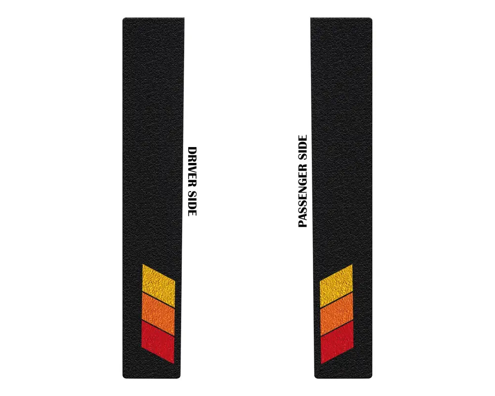 Driver and passenger side black textured door sill overlays with tri-color design for Toyota Tacoma 2005-2023, durable and vibrant.