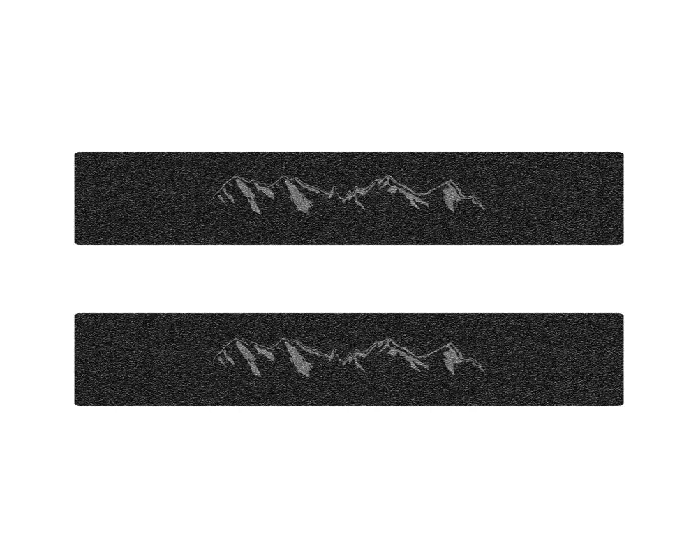Textured black door sill protection overlays with mountain design for Chevrolet Colorado