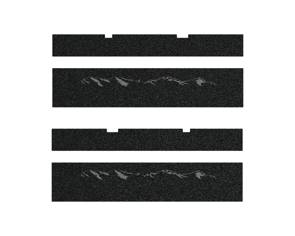 Set of black door sill protection overlays with a mountain design, designed for 2022-2024 Toyota Sequoia models.