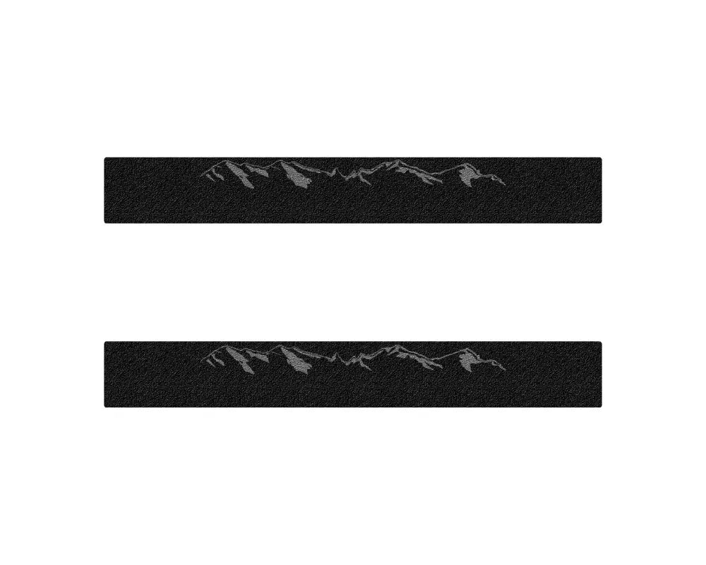 Black door sill protection overlays with mountain graphic design for 1995-2002 Toyota 4Runner, adding style and durability.
