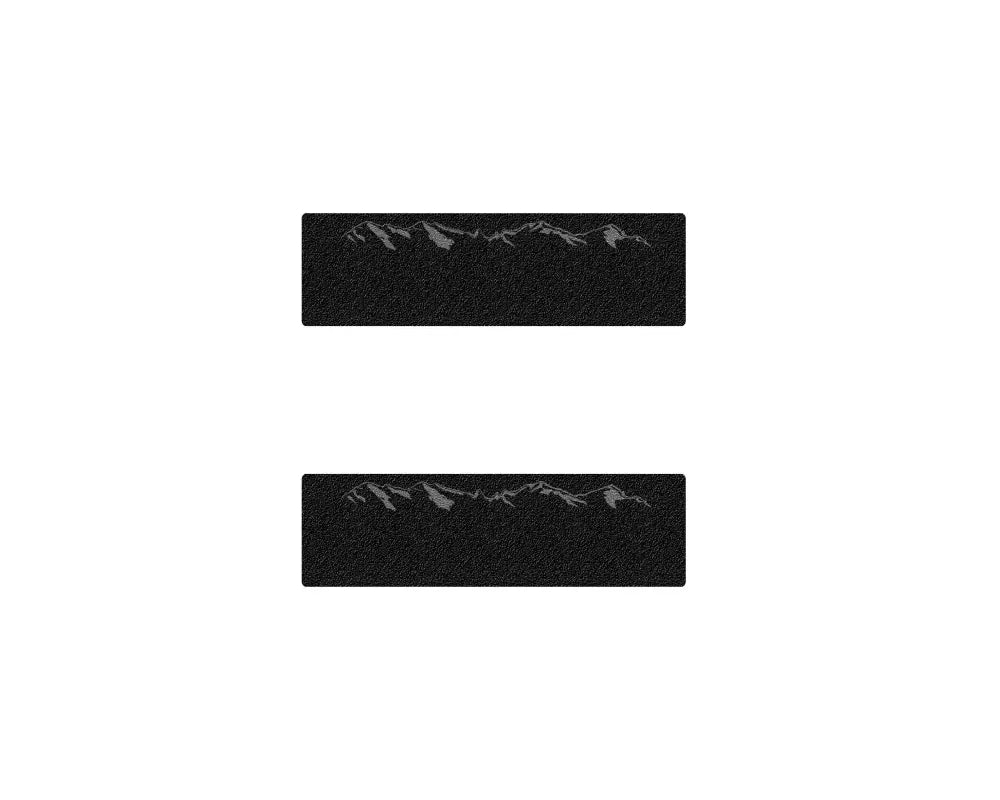 Compact black door sill protection overlays with mountain graphic design for 1995-2002 Toyota 4Runner, enhancing style and protection.