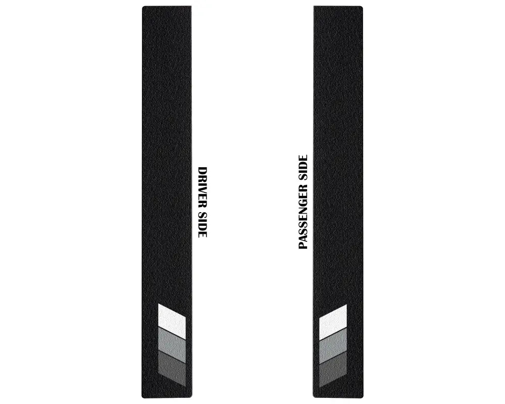 Driver and passenger side textured black door sill overlays with white, gray, and dark gray tri-color accents for 2007-2021 Toyota Tundra.