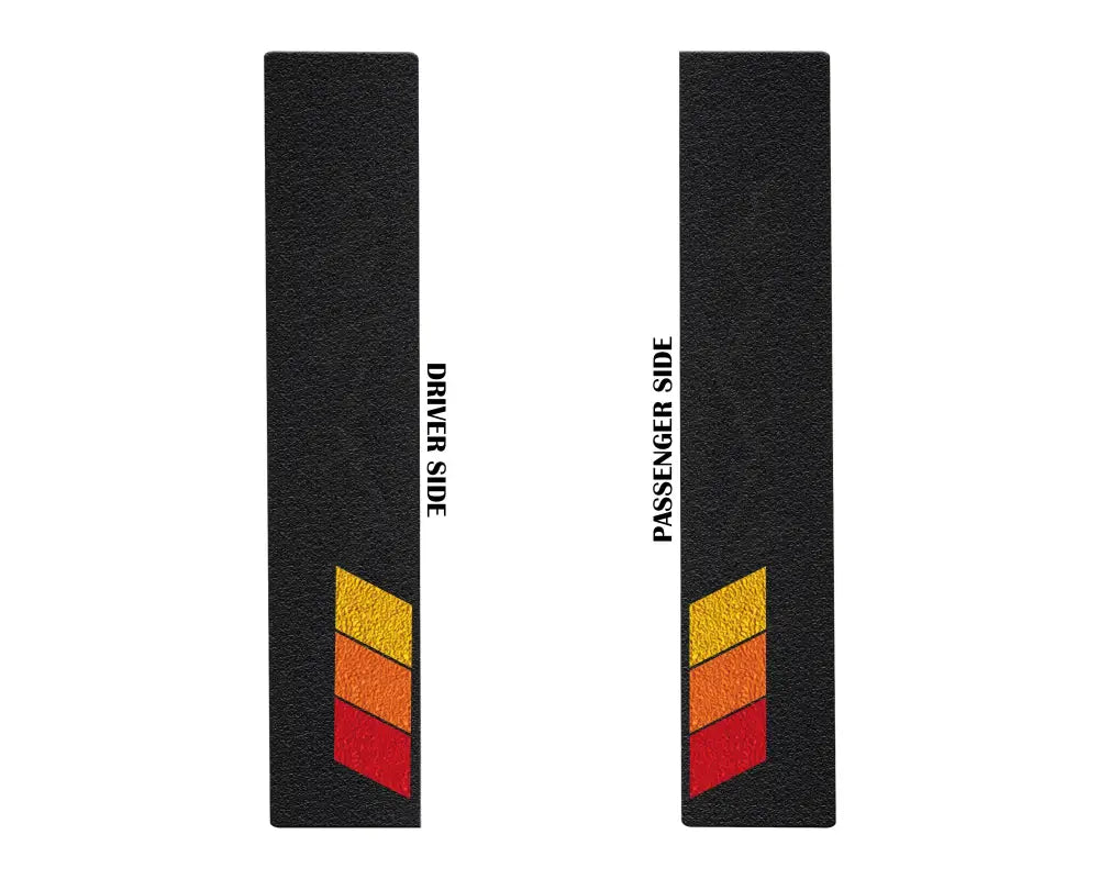 Driver and passenger side textured black door sill overlays with tri-color accents, designed for 2007-2021 Toyota Tundra.