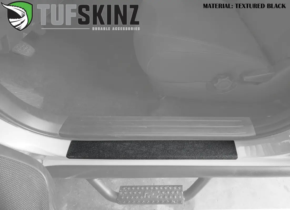 Plain textured black door sill overlay for Toyota Tundra 2007-2021, offering durable protection and a sleek design.