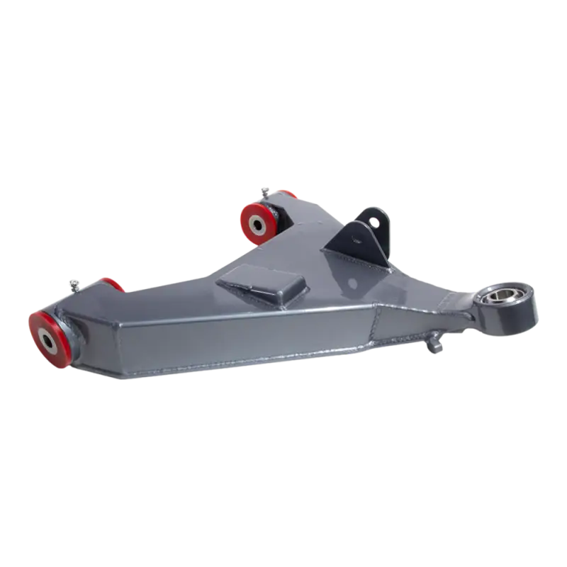 Side view of Total Chaos Tundra Lower Control Arm showcasing durable 4130 chromoly construction and red urethane bushings.