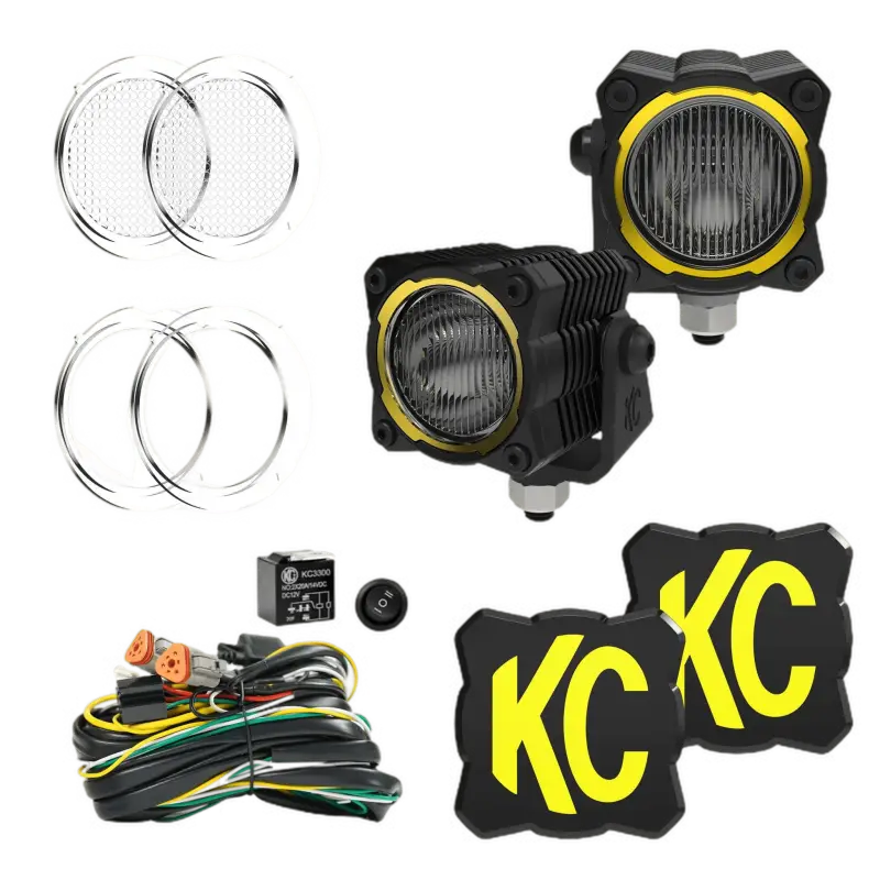 FLEX ERA® 1 Master Kit with dual light pods, amber LED, interchangeable lenses, wiring harness, and KC covers. Compact, IP68-rated for off-road use.