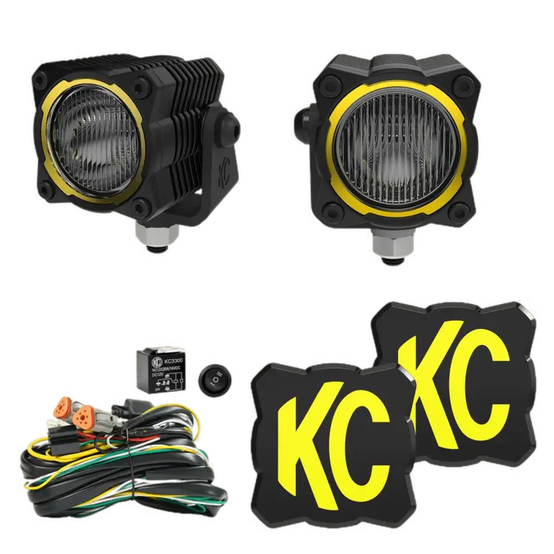 FLEX ERA® 1 Backup Light Kit featuring compact black and yellow light pods with durable bezels, wiring harness, and KC covers.