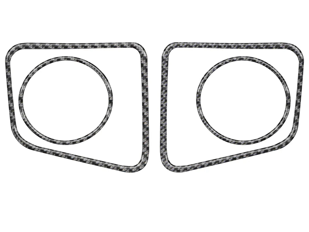 Pair of carbon fiber-style fog light accent trims designed for 2014-2021 Toyota Tundra, shown on a white background.