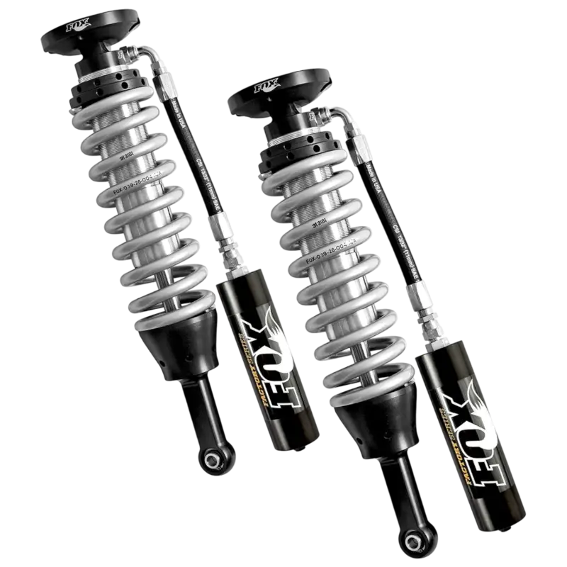 Fox 2.5 Factory Series Coilovers with Reservoir Pair 880-02-525, featuring bolt-on design, adjustable preload, and ride height for performance vehicles.
