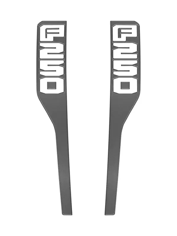 Gray F250 fender emblem overlays for Ford Super Duty 2023-2025 front fender emblem