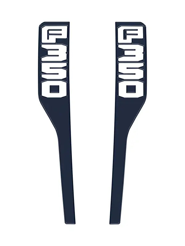 Pair of dark blue F350 fender emblem overlays for Ford Super Duty 2023-2025