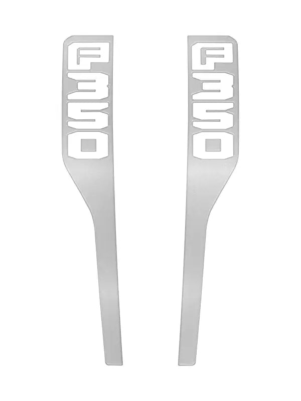 Two silver fender emblem overlays for 2023-2025 Ford Super Duty F350