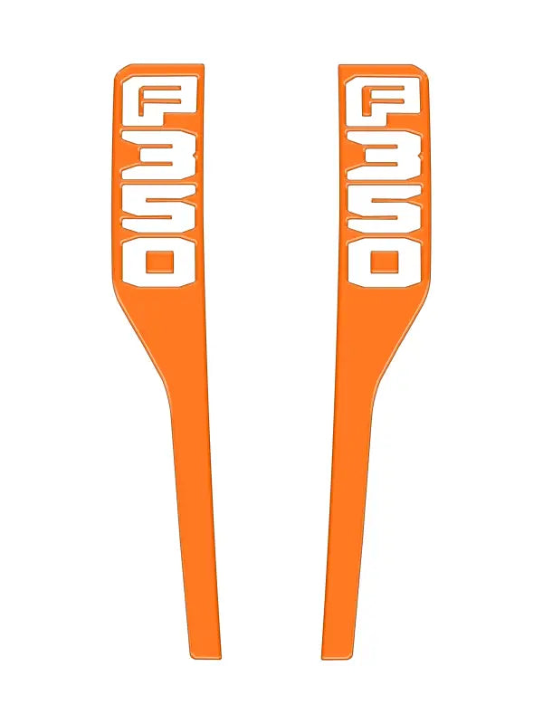 Orange F350 fender emblem overlays for 2023-2025 Ford Super Duty trucks