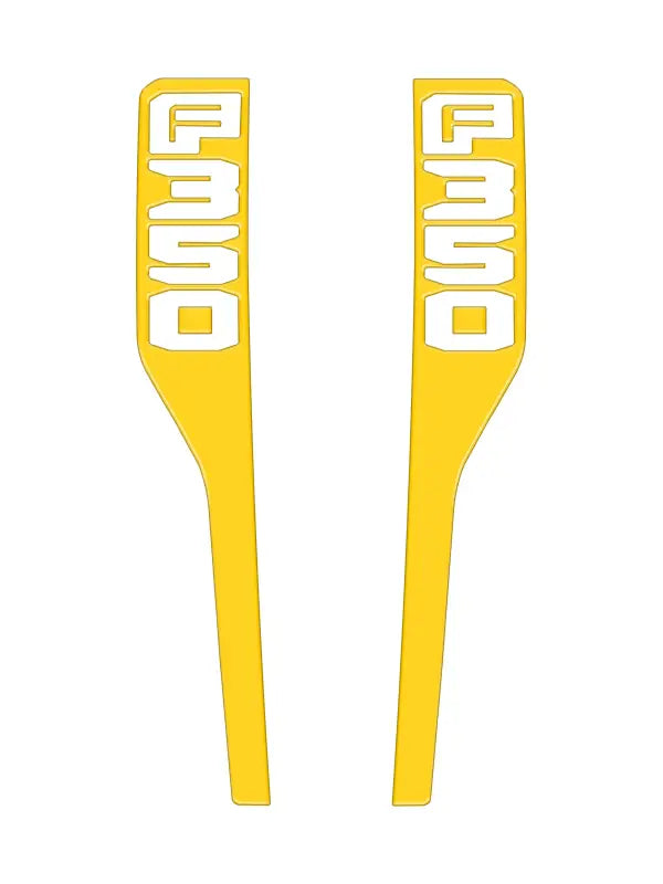 Yellow F350 decals on Ford Super Duty fender emblem overlays for 2023-2025