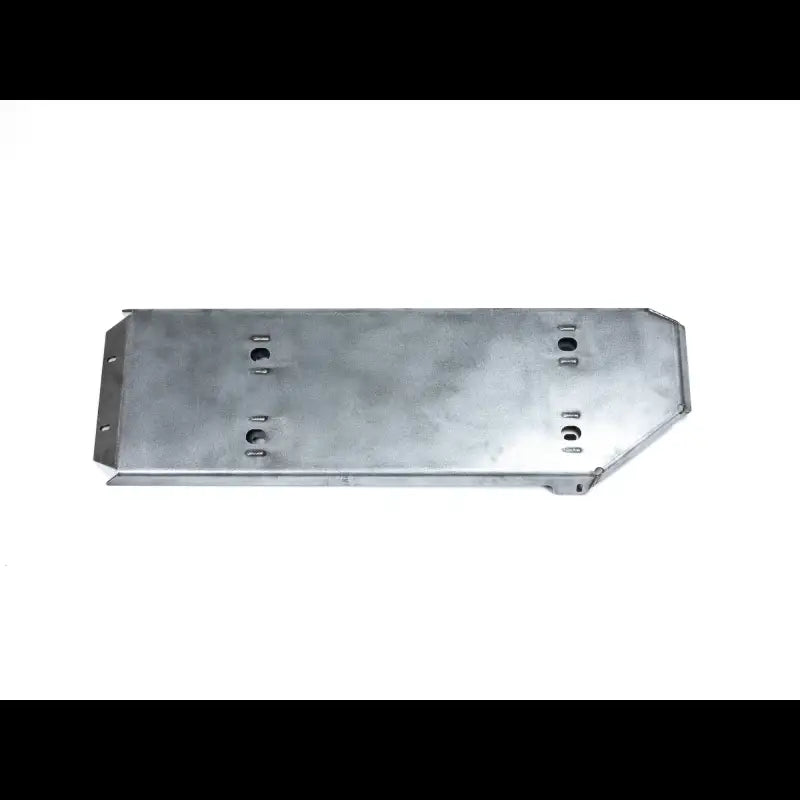 Bare steel Tacoma fuel tank skid plate for 2005-2015 models, featuring pre-drilled bolt holes for easy installation.
