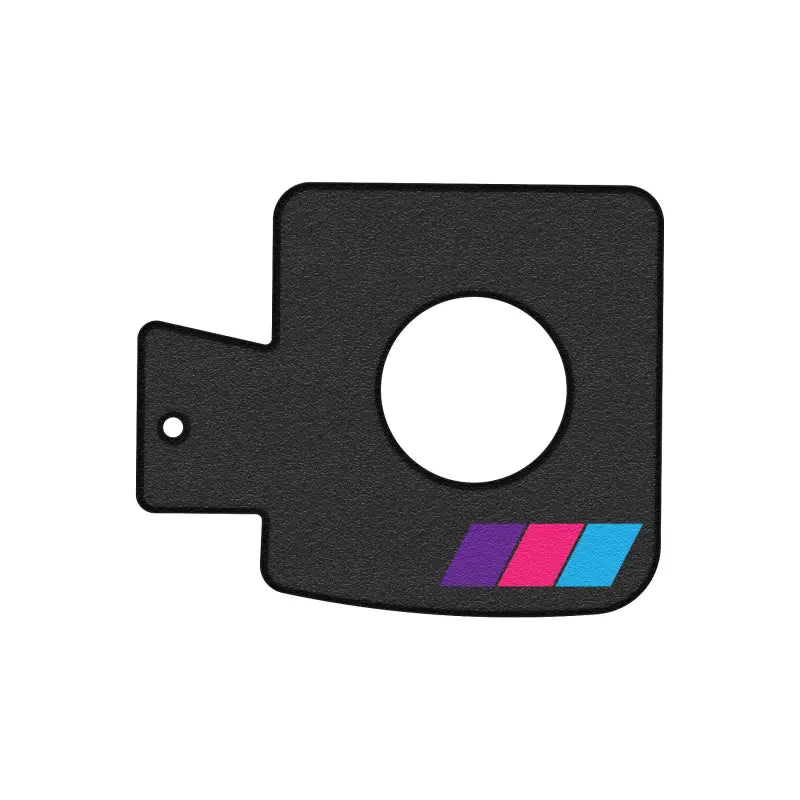 Black gas cap holder insert with purple, pink, and blue accents, designed for 2005-2023 Toyota Tacoma.
