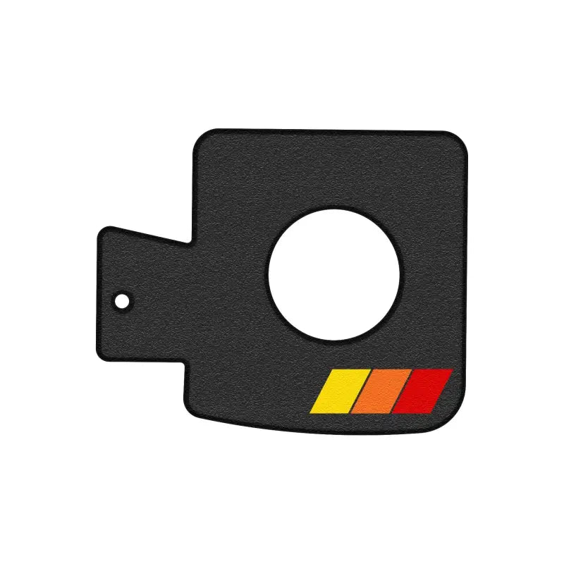 Black gas cap holder insert with red, orange, and yellow stripes, compatible with 2005-2023 Toyota Tacoma.