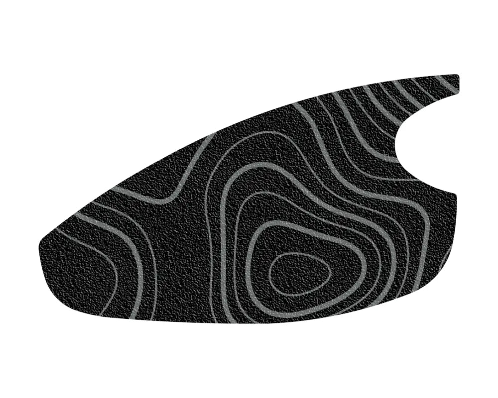 Close-up of gas lid overlay with black texture and topographic map design in gray, fits 2016-2023 Toyota Tacoma.