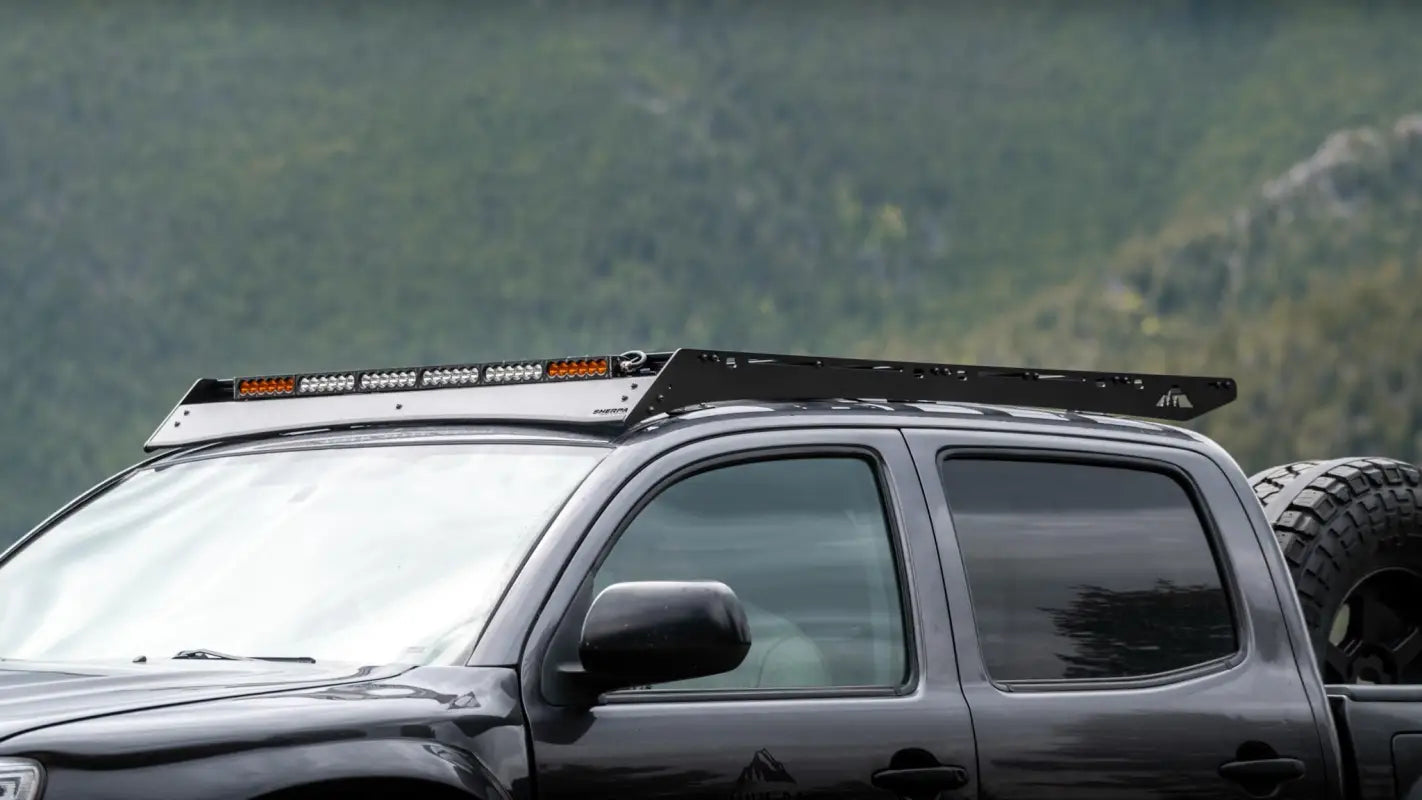 Black roof rack with lights on Grand Teton Sport for 05-23 Tacoma Double Cab