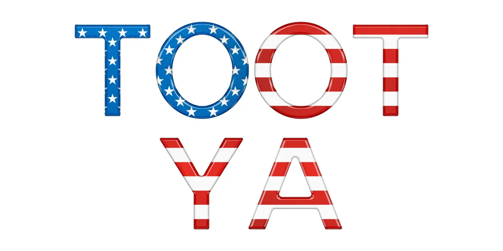 Red, white, and blue American flag-themed 'TOOT YA' decal letters for Toyota FJ Cruiser grill customization.
