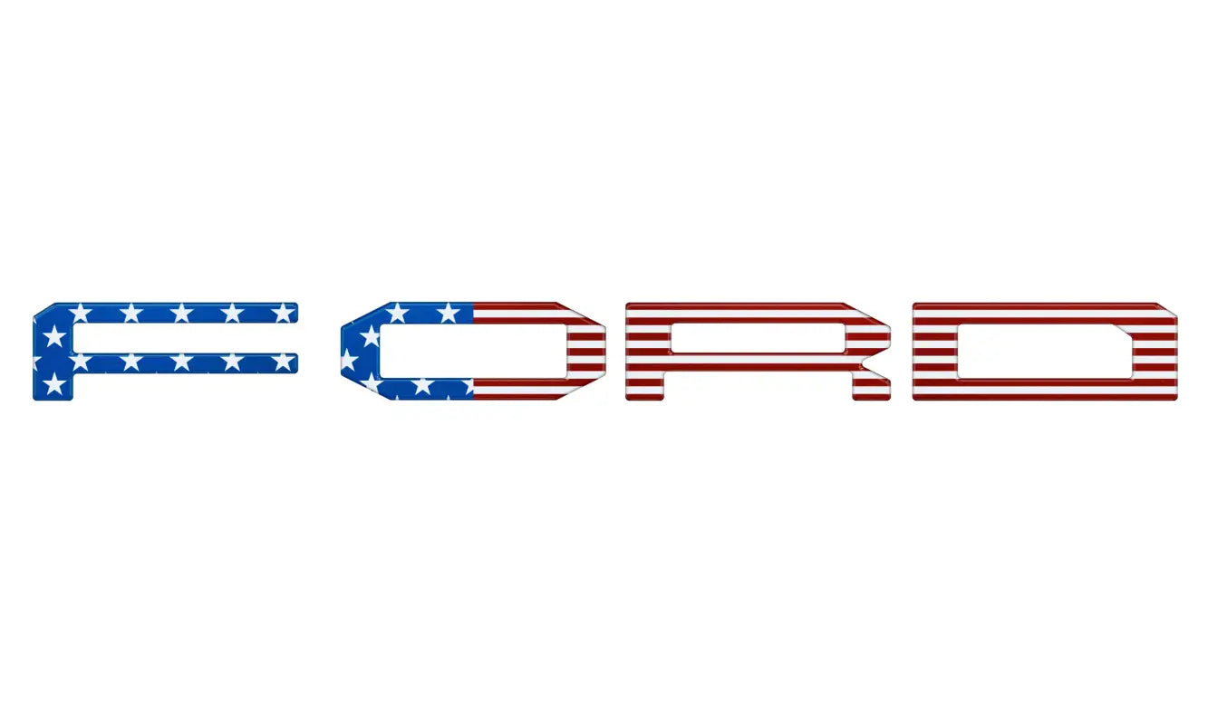 Ford grille letter overlays with American flag design for 2015-2020 Ford F-150 Raptor