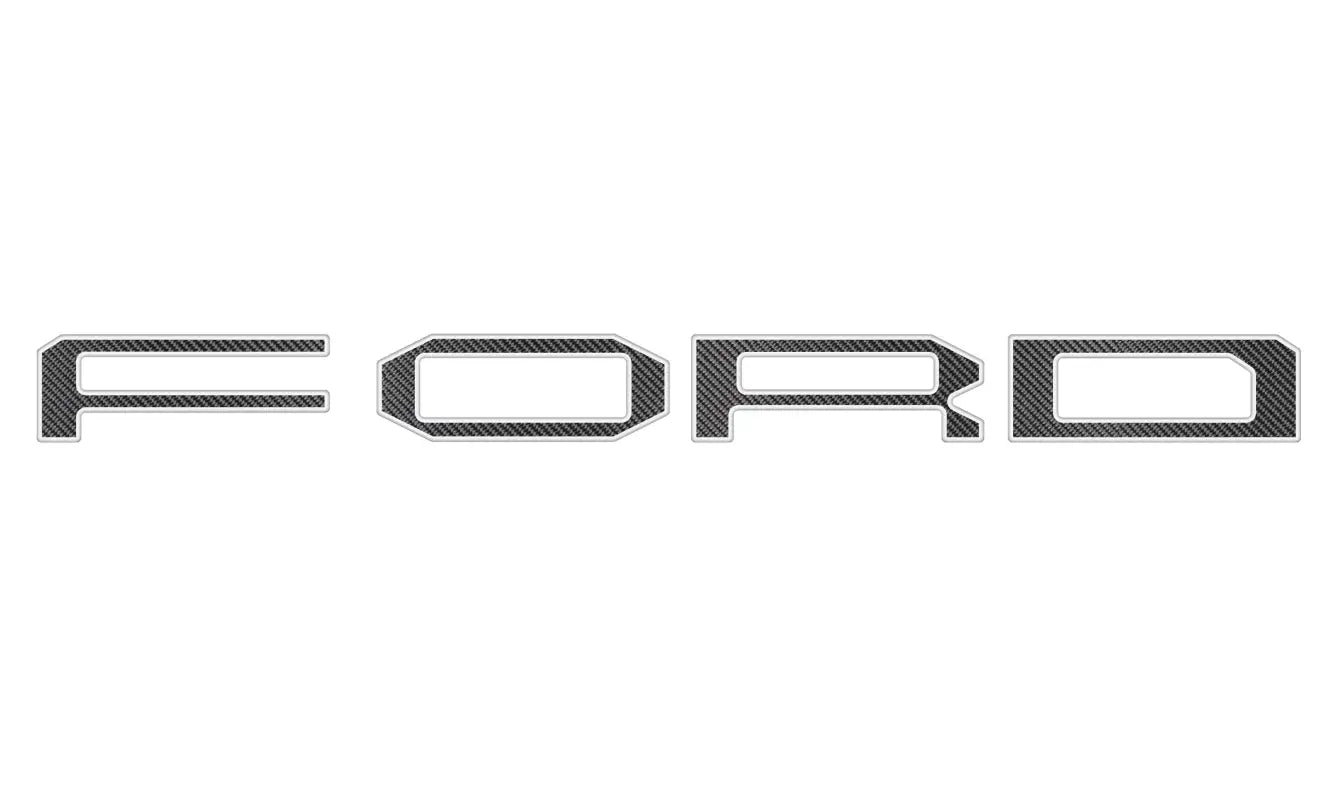 Ford grille letter overlays with carbon fiber texture for 2015-2020 Ford F-150 Raptor