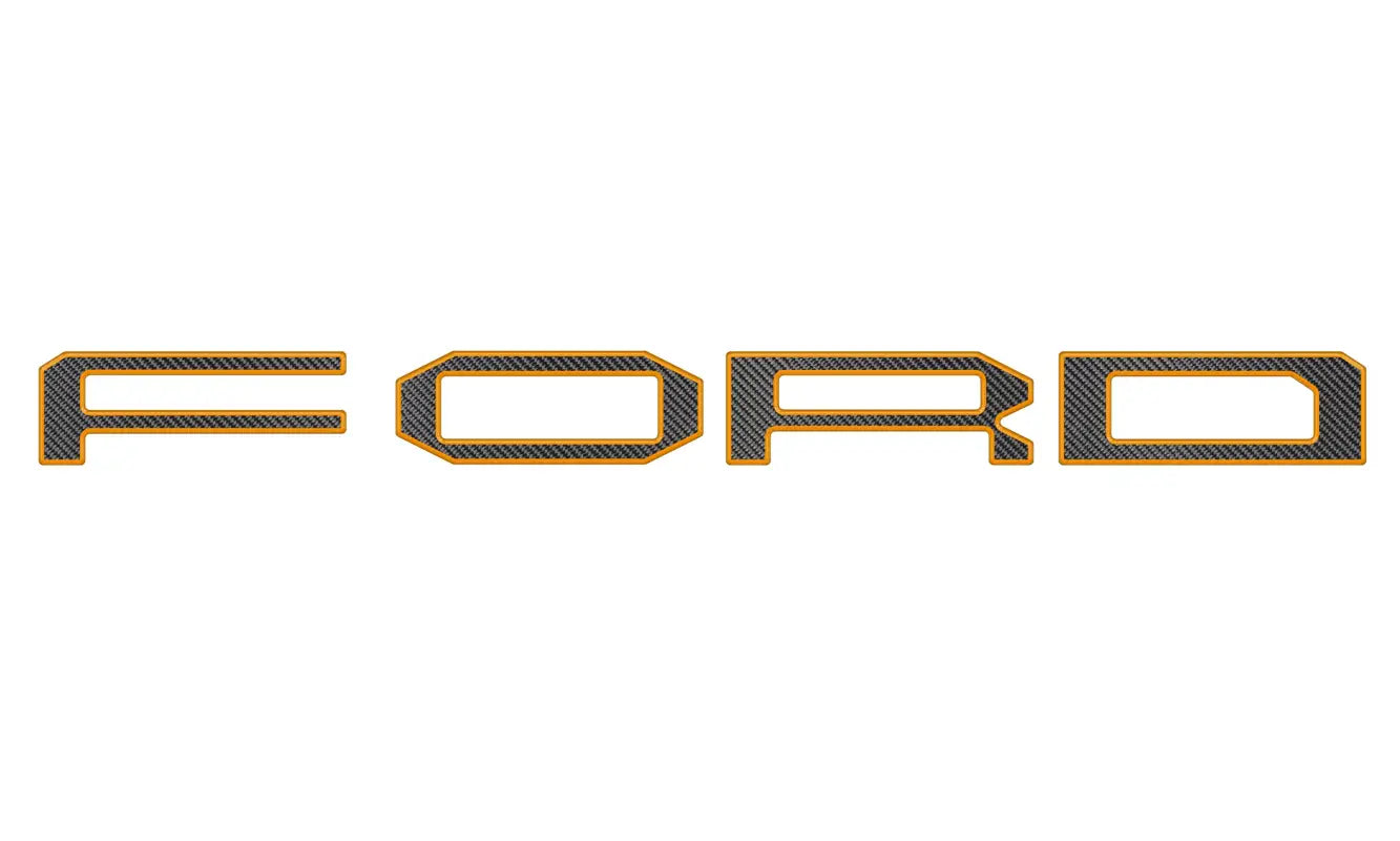 Ford logo with carbon fiber texture on grille letter overlays for 2015-2020 Ford F-150 Raptor