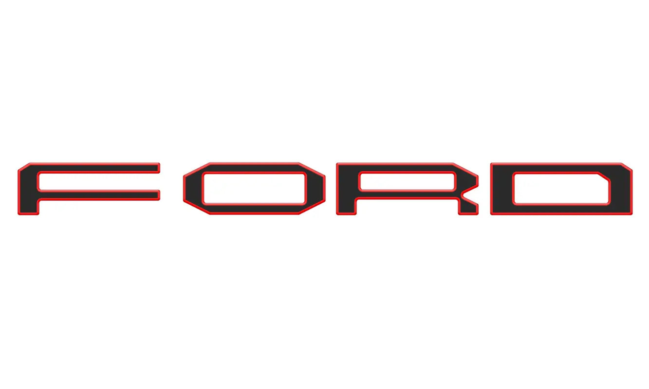 Black and red Ford grille letter overlays for 2015-2020 Ford F-150 Raptor
