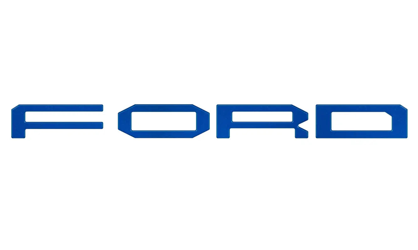 Blue Ford grille letter overlays for 2015-2020 Ford F-150 Raptor front grille
