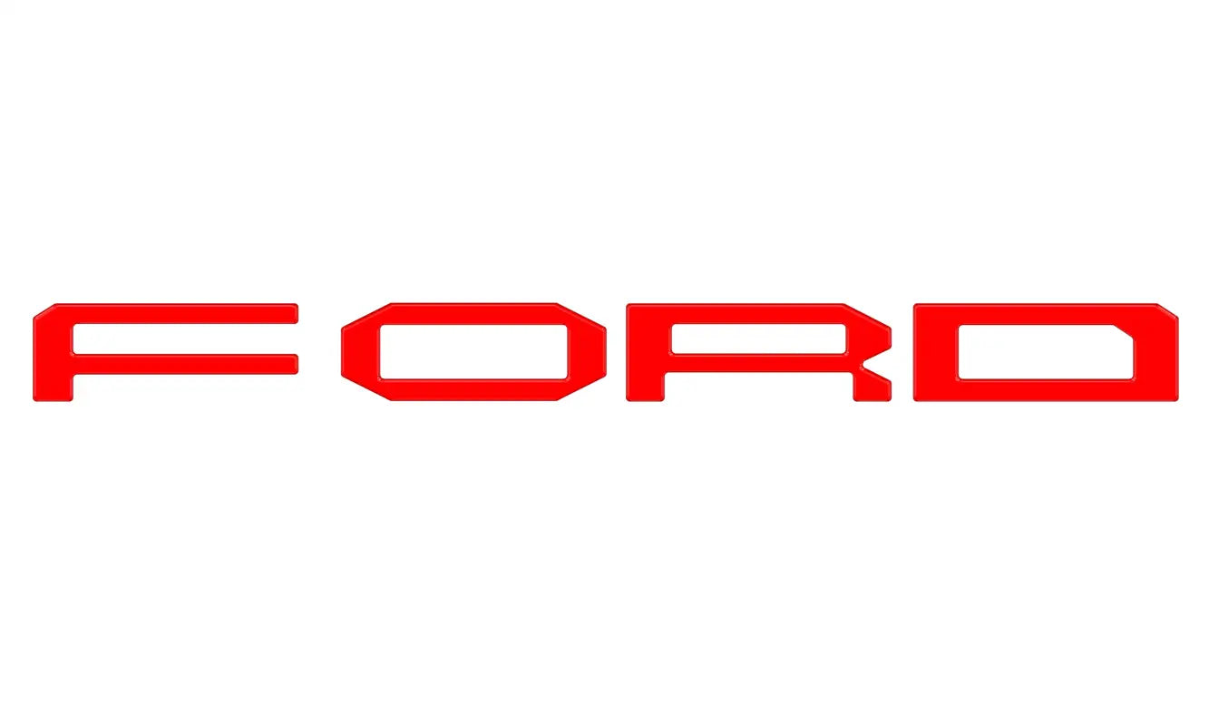 Red Ford grille letter overlays for 2015-2020 Ford F-150 Raptor front grille