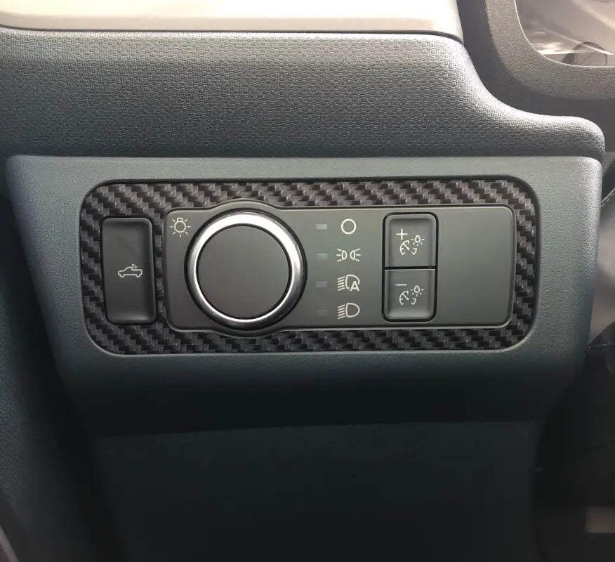 Car headlight switch accent overlay with carbon fiber trim for 2022-2024 Ford Maverick