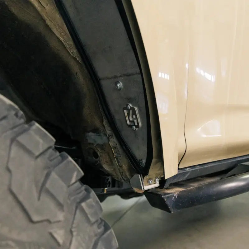 Close-up of high clearance fender liner on a 5th Gen 4Runner, highlighting durable aluminum construction and precise fit.