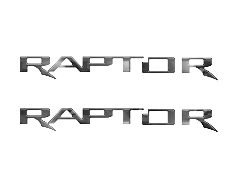Two metallic RAPTOR hood cowl emblem inserts for Ford F-150 and Bronco Raptor