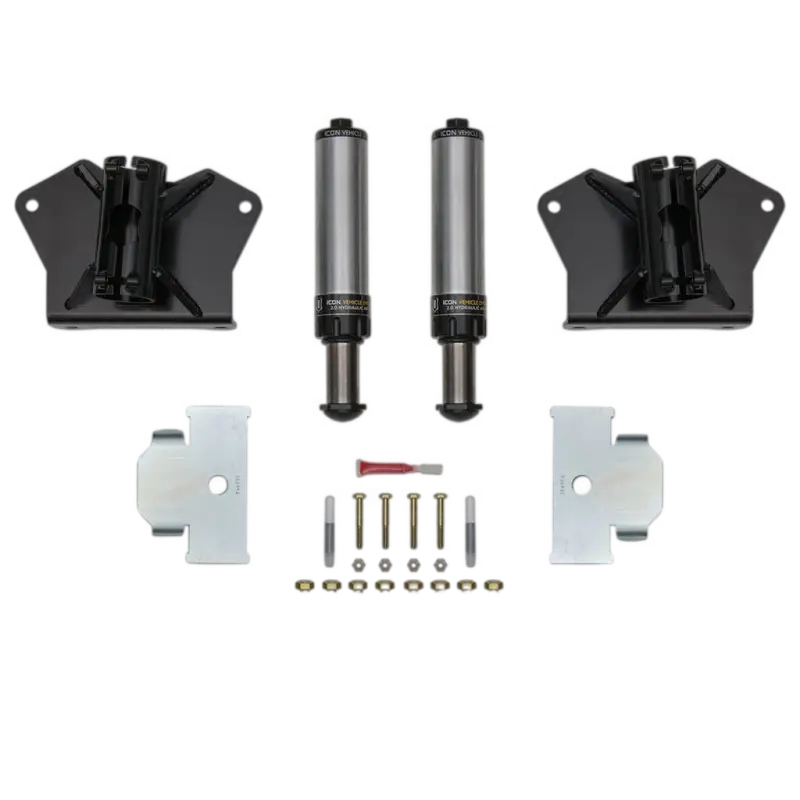 07-21 TUNDRA REAR HYD BUMP STOP KIT with hydraulic bump stops, mounting brackets, hardware, and components for Toyota Tundra suspension upgrade.