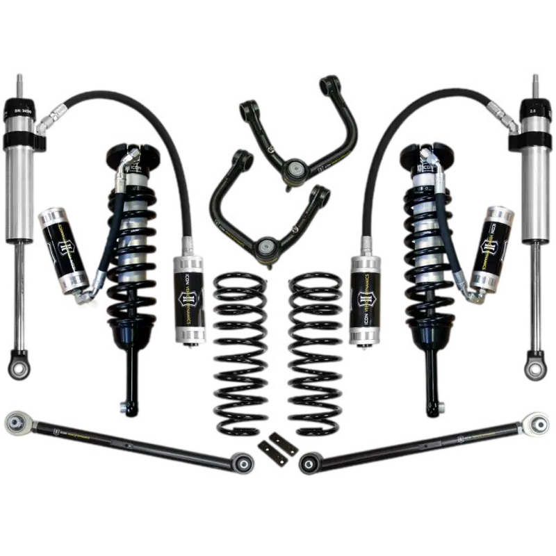 10-UP FJ/10-UP 4Runner 0-3.5" Stage 5 Suspension System with Tubular UCA, featuring coilovers, shocks, springs, and control arms for Toyota vehicles.