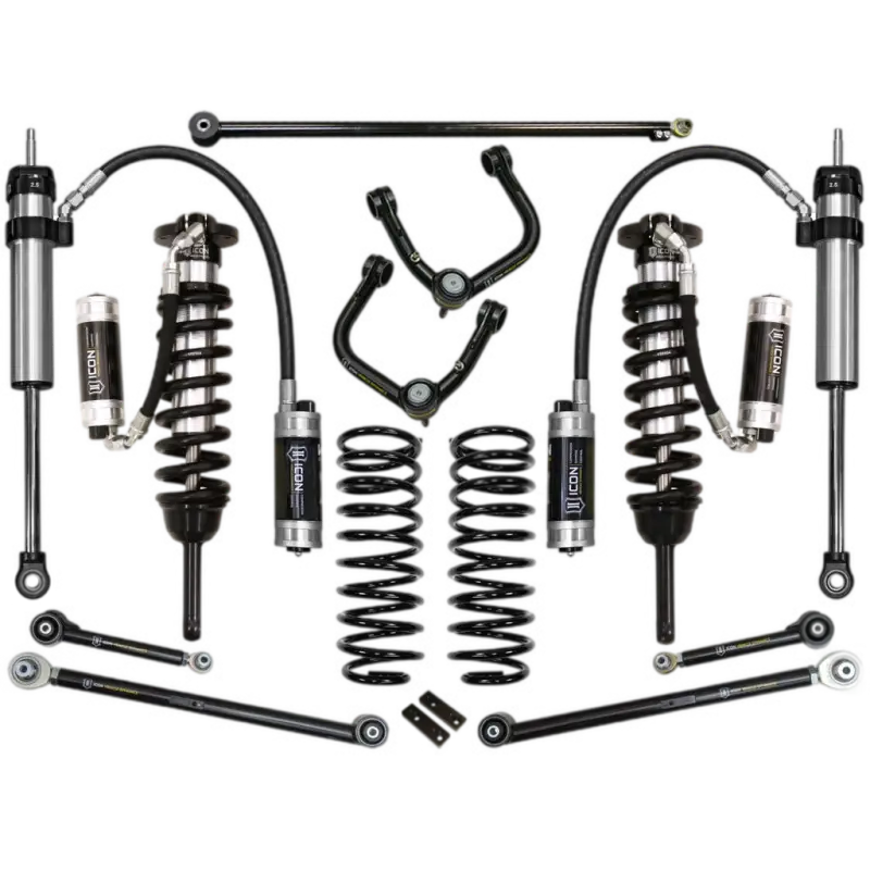 10-UP FJ/10-UP 4Runner 0-3.5" Stage 7 Suspension System with Tubular UCA, featuring coilovers, shocks, control arms, and hardware for Toyota vehicles.