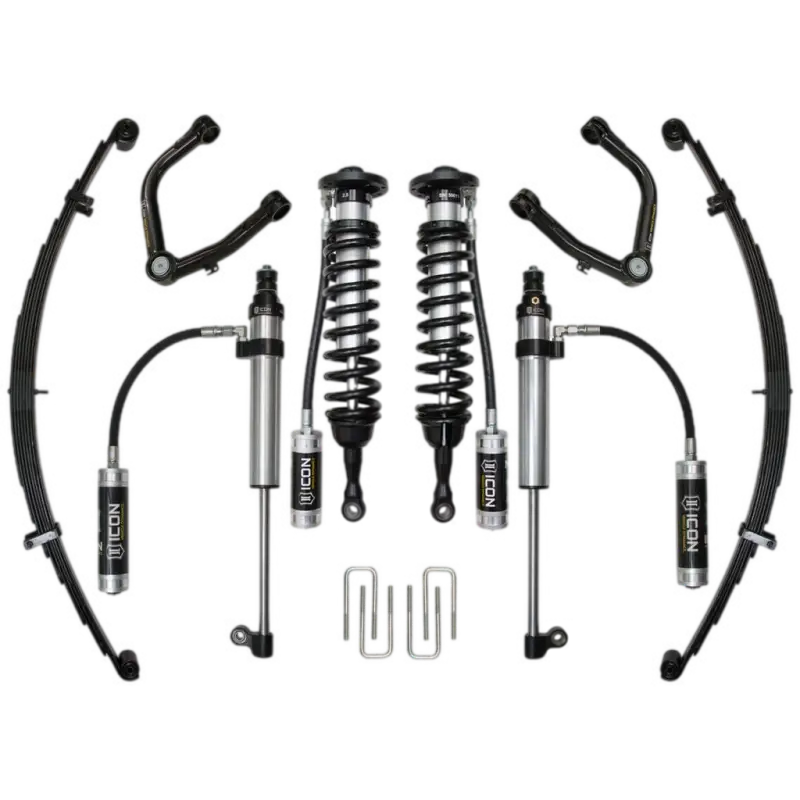 07-21 TUNDRA 1-3 inch Stage 8 Suspension System with Tubular UCA, featuring coilovers, leaf springs, and shock absorbers for Toyota Tundra models.