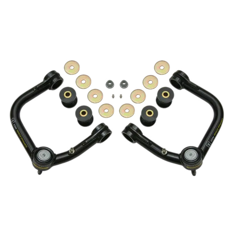 Black ICON Tubular UCA control arms with bushings, washers, and delta joint for Tacoma