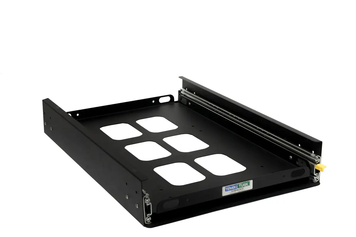 Jumbo Front Pull Slide with durable steel frame and locking tracks, ideal for large fridges or cargo in overland setups.