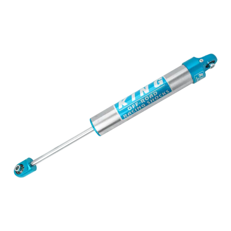 14-23 Ram 2500 King steering stabilizer with 'Balanced Flow' technology, offering enhanced stability and control in a sleek silver and blue finish.