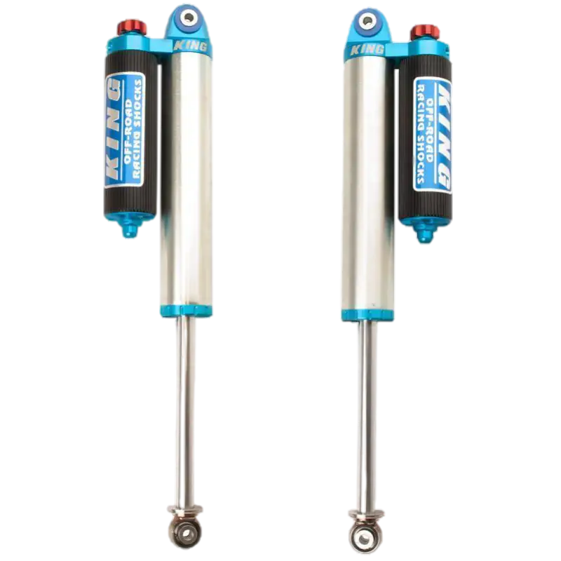Pair of King 2.5 piggyback rear shocks for 2019-23 Ford Ranger with adjustable compression, bolt-on design, and durable aluminum finish.
