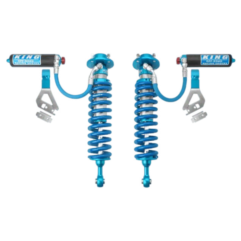 Pair of King Shocks 2.5 front coilover shocks for Tundra 2022+, with tunable compression adjusters and durable construction for improved ride quality.