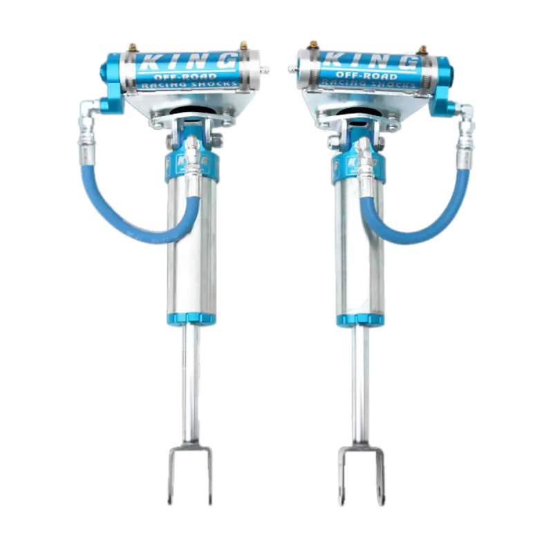 King 2.5 OEM Series RR front shocks for 20-23 Chevy/GMC 2500/3500 with remote reservoir and adjustable compression.