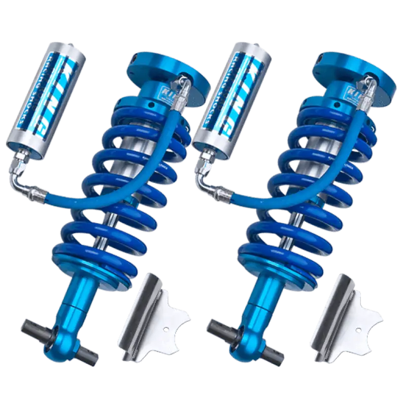 Chevy/GM 15-23 coilovers with blue anodized finish, external reservoirs, and durable construction for rough terrain performance upgrades.