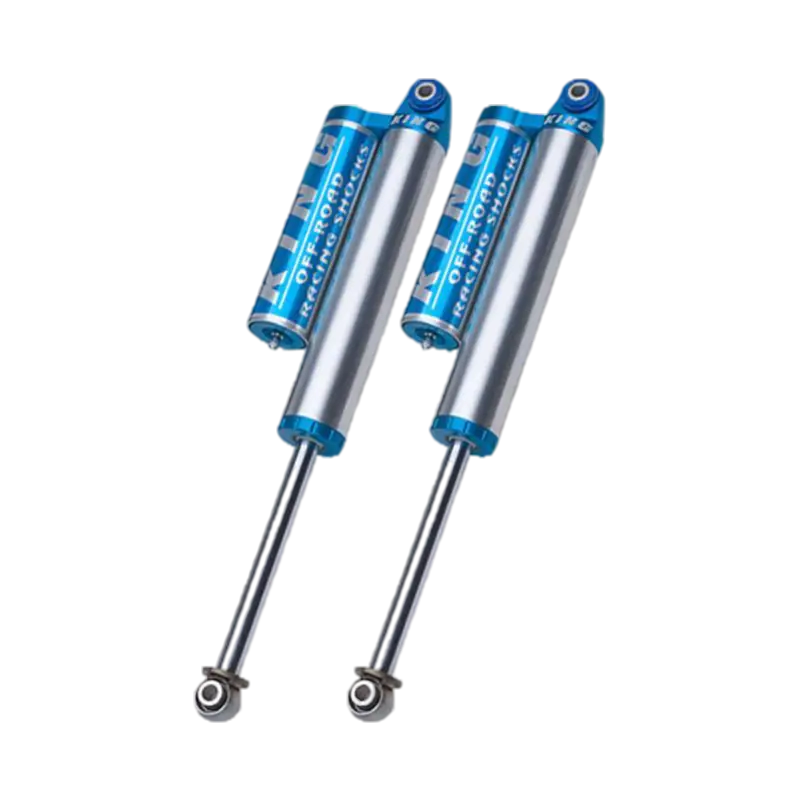 07-18 Chevy/GM 1500 rear shocks from the 2.5 Performance Series with blue accents, designed for easy installation and adjustable compression.