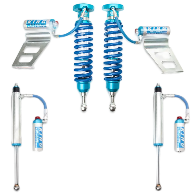 King 2.5 RR coilovers and rear shocks for 07-21 Toyota Tundra, featuring adjustable components for superior suspension performance.