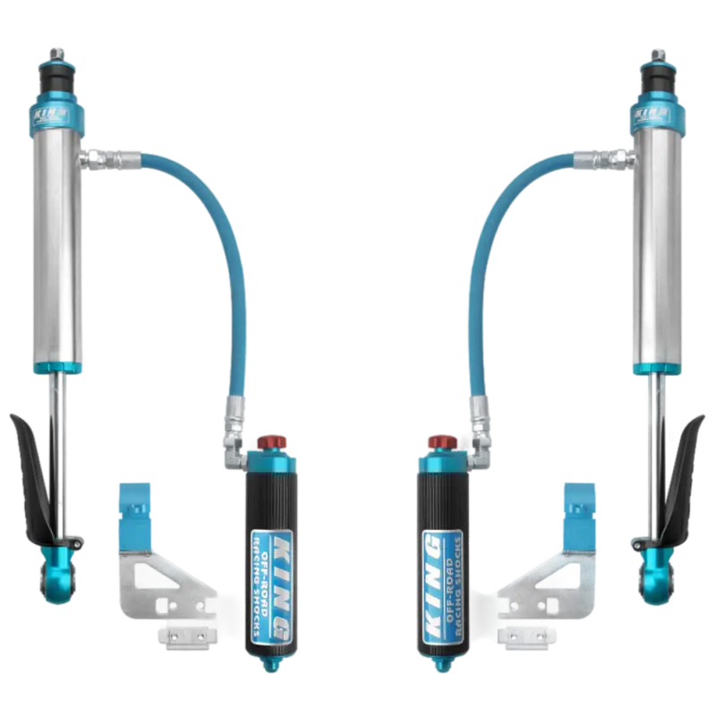 King 2.5 RR rear shocks for 22-23 Toyota Tundra, showcasing external reservoirs, anodized components, and advanced cooling for performance.