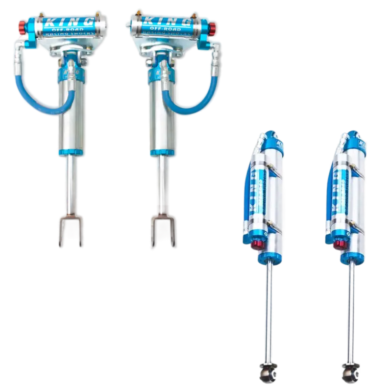Complete set of King 2.5 RR front shocks and 2.5 PB rear shocks for Chevy/GMC 2500/3500, engineered for superior off-road suspension performance.